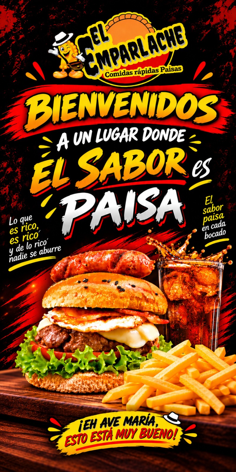 El Emparlache Hamburguesa Paisa y Papas